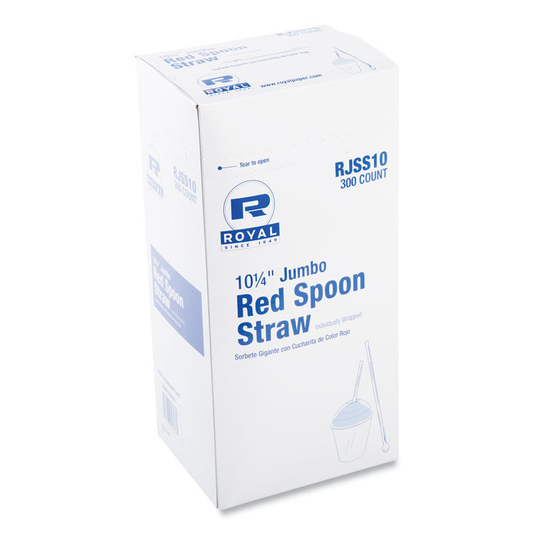 Jumbo Spoon Straw, 10.25", Plastic, Red, 300/pack, 18 Packs/carton 6