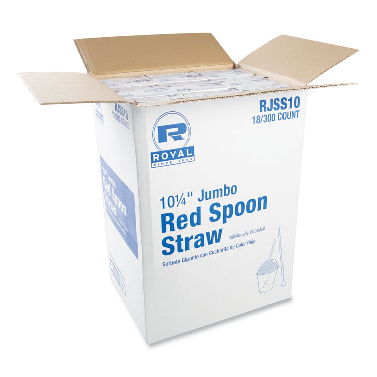 Jumbo Spoon Straw, 10.25", Plastic, Red, 300/pack, 18 Packs/carton 5