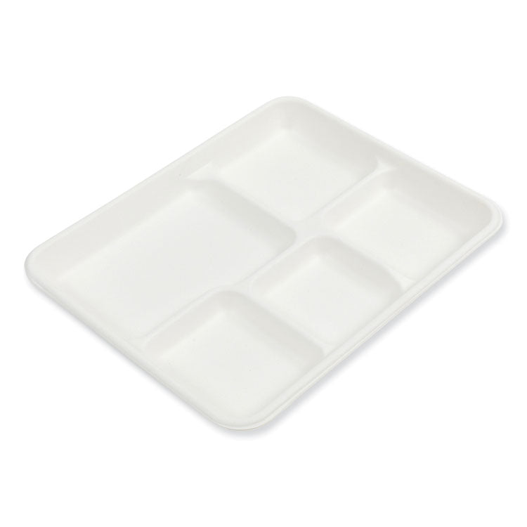 Bagasse PFAS-Free Food Tray, 5-Compartment, 8.26 x 10.23 x 0.94, White, Bamboo/Sugarcane, 500/Carton 2