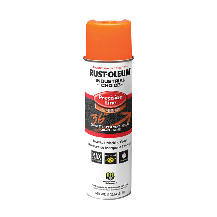 Industrial Choice M1600 System Solvent-Based Precision Line Marking Paint, Flat Fluorescent Orange, 17 oz Aerosol Can, 12/CT 1