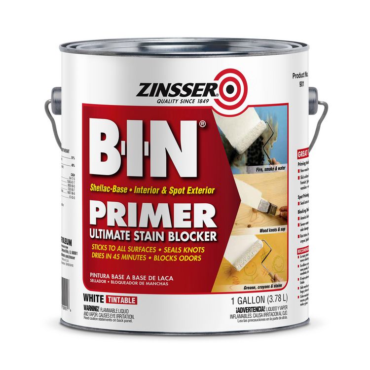 BIN Shellac-Base Interior and Spot Exterior Primer, Flat White, 1 gal Bucket/Pail, 2/Carton 1