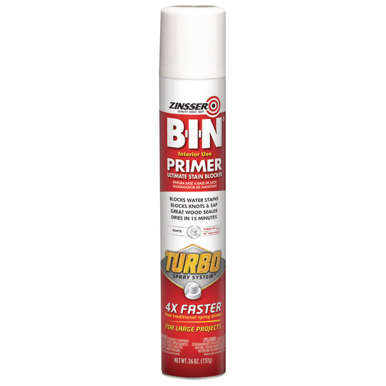 BIN Aerosol Primer with Turbo Spray System, Interior, Flat White, 26 oz Aerosol Can, 6/Carton 1