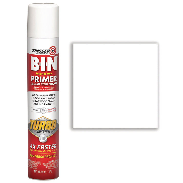 BIN Aerosol Primer with Turbo Spray System, Interior, Flat White, 26 oz Aerosol Can, 6/Carton 2