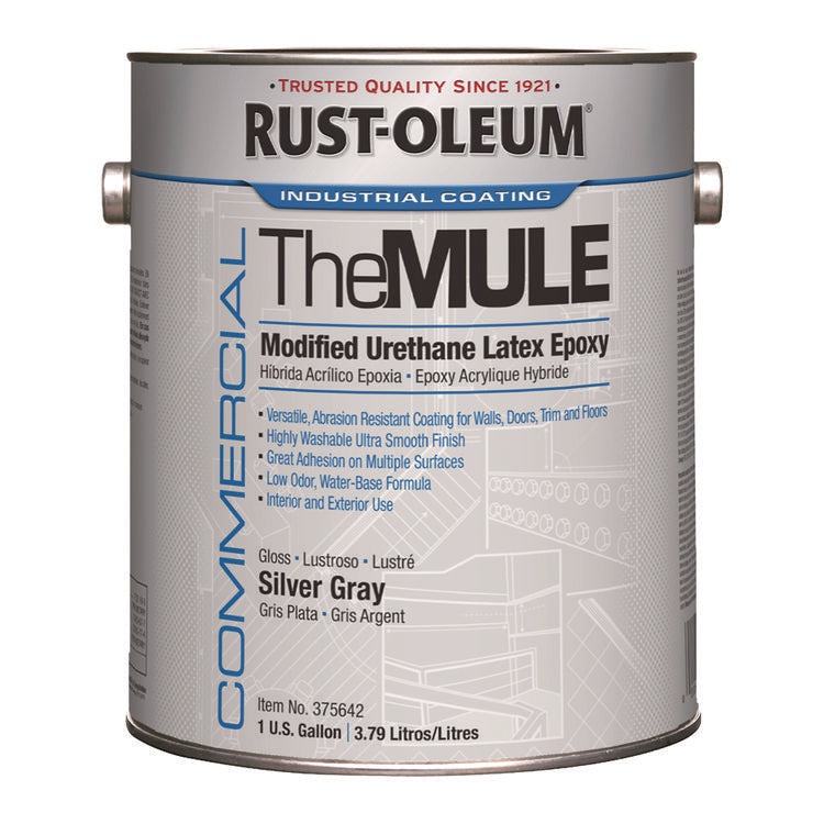 Commercial The MULE (Modified Urethane Latex Epoxy), Interior/Exterior, Gloss Silver Gray, 1 gal Bucket/Pail, 2/Carton 2