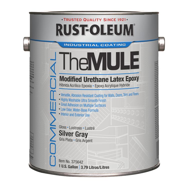 Commercial The MULE (Modified Urethane Latex Epoxy), Interior/Exterior, Gloss Silver Gray, 1 gal Bucket/Pail, 2/Carton 1