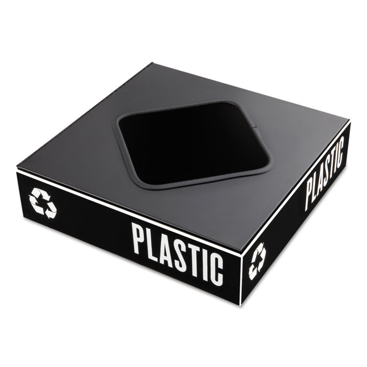 Public Square Recycling Container Lid, Square Opening, 15.25w x 15.25d x 2h, Black 1