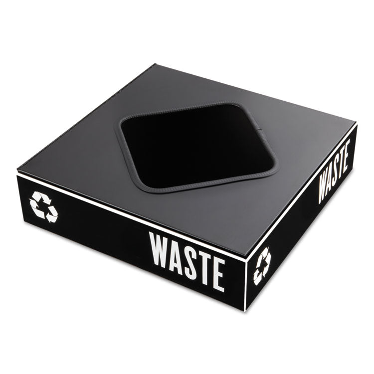 Public Square Recycling Container Lid, Square Opening, 15.25w x 15.25d x 2h, Black 2