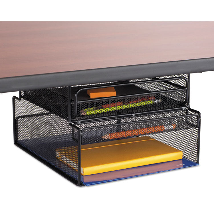 Onyx Hanging Organizer with Drawer, Under Desk Mount, 3 Compartments, Steel Mesh, 12.33 x 10 x 7.25, Black 1