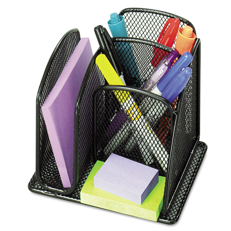 Onyx Mesh Mini Organizer, 3 Compartments, Steel, 6 x 5.25 x 5.25, Black 1