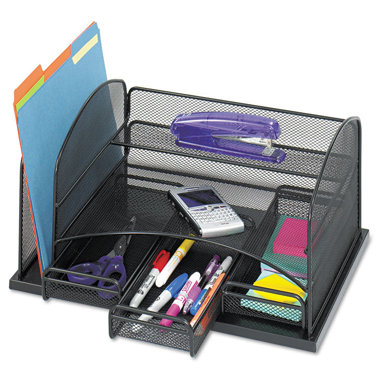 Onyx Organizer with 3 Drawers, 6 Compartments, Steel, 16 x 11.5 x 8.25, Black 1