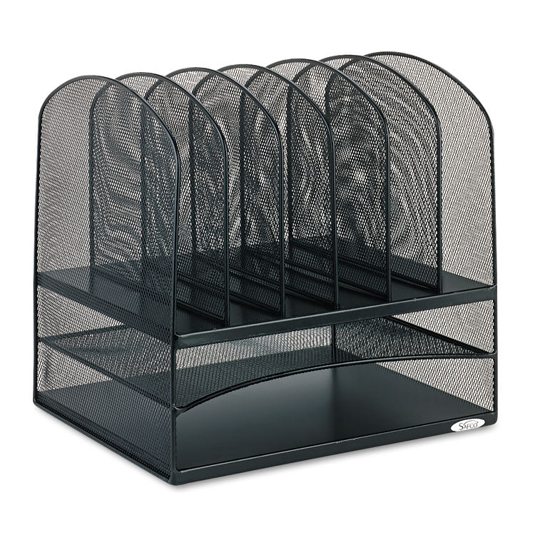 Onyx Mesh Desk Organizer With Two Horizontal And Six Upright Sections, Letter Size Files, 13.25" X 11.5" X 13", Black 1