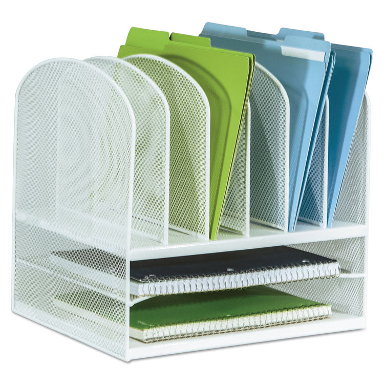 Onyx Mesh Desk Organizer With Two Horizontal And Six Upright Sections, Letter Size Files, 13.25" X 11.5" X 13", White 2