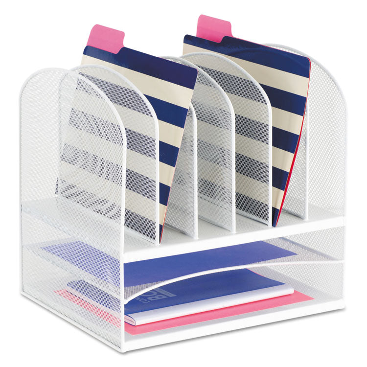 Onyx Mesh Desk Organizer With Two Horizontal And Six Upright Sections, Letter Size Files, 13.25" X 11.5" X 13", White 1