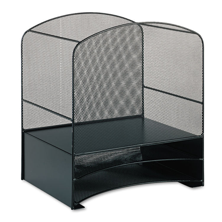 Onyx Mesh Desktop Hanging File With Two Horizontal Trays, 3 Sections, Letter Size, 10.75" Long, Black 2