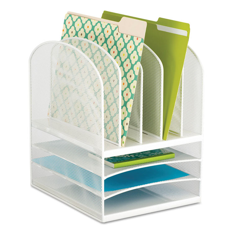 Onyx Mesh Desk Organizer With Five Vertical And Three Horizontal Sections, Letter Size Files, 11.5" X 9.5" X 13", White 1