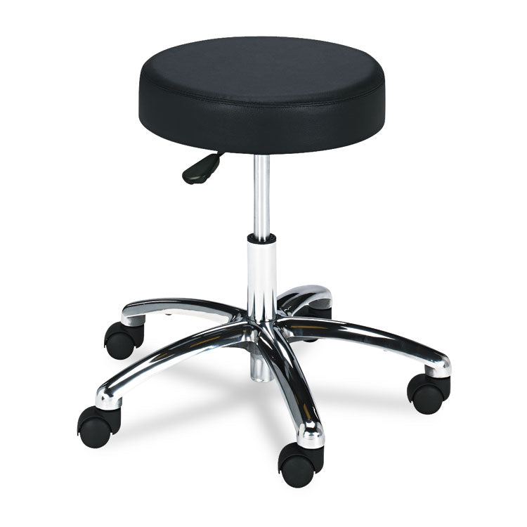 Pneumatic Lab Stool, Backless, Supports Up To 250 Lb, 17" To 22" Seat Height, Black Seat, Chrome Base 1