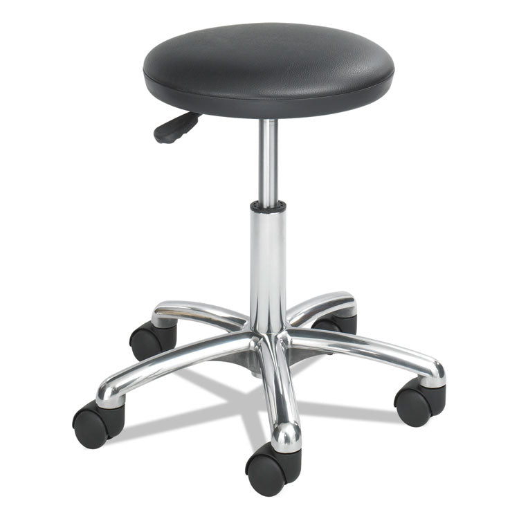 Height-Adjustable Lab Stool, Backless, Supports Up To 250 Lb, 16" To 21" Seat Height, Black Seat, Chrome Base 1