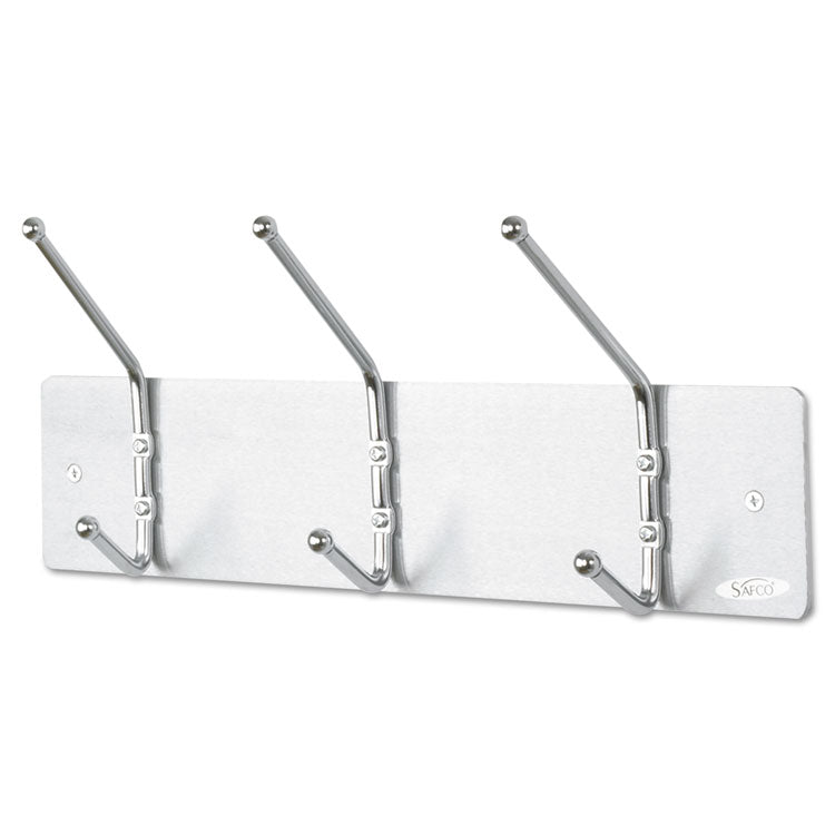 Metal Wall Rack, Three Ball-Tipped Double-Hooks, Metal, 18w x 3.75d x 7h, Satin 2