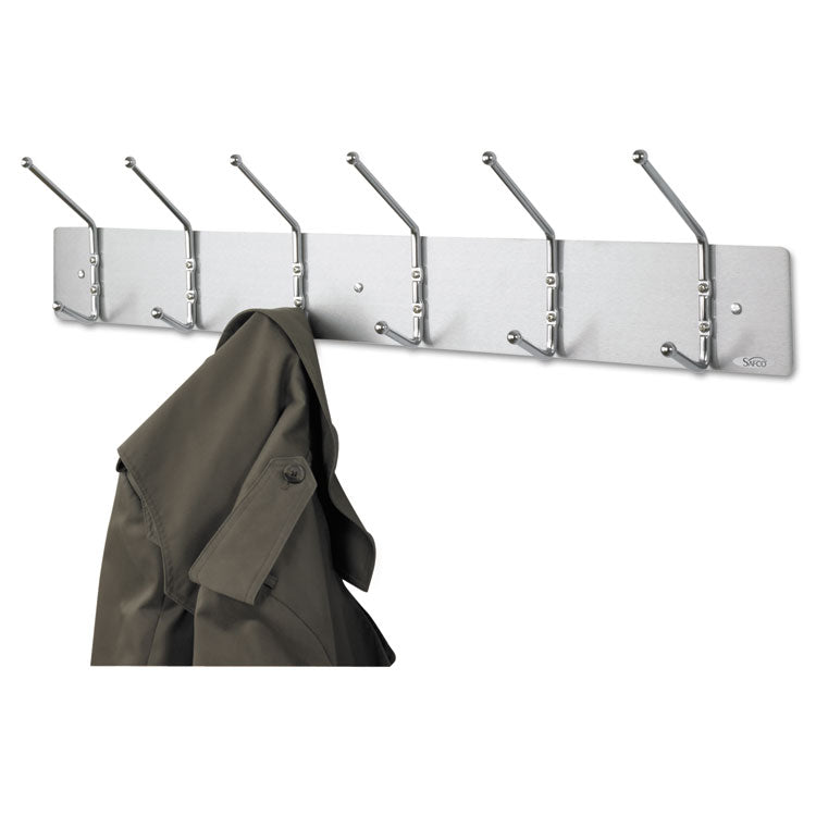 Metal Wall Rack, Six Ball-Tipped Double-Hooks, Metal, 36w x 3.75d x 7h, Satin 2