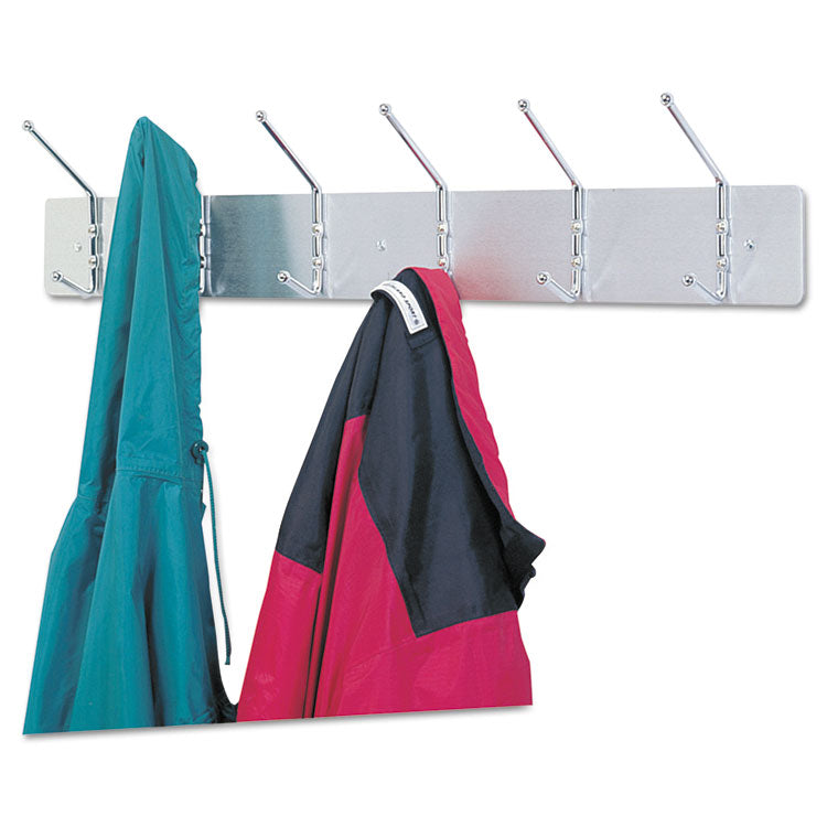 Metal Wall Rack, Six Ball-Tipped Double-Hooks, Metal, 36w x 3.75d x 7h, Satin 3