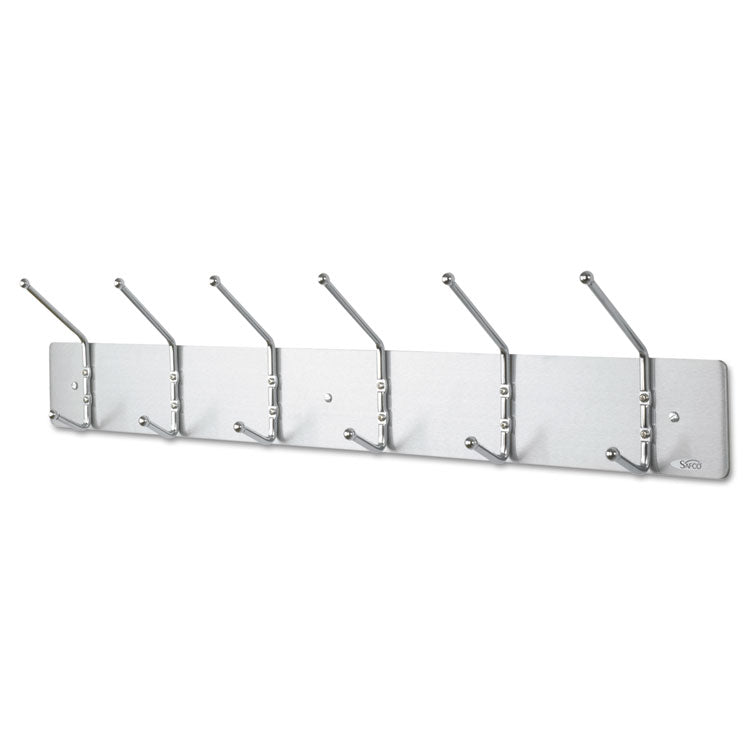 Metal Wall Rack, Six Ball-Tipped Double-Hooks, Metal, 36w x 3.75d x 7h, Satin 1