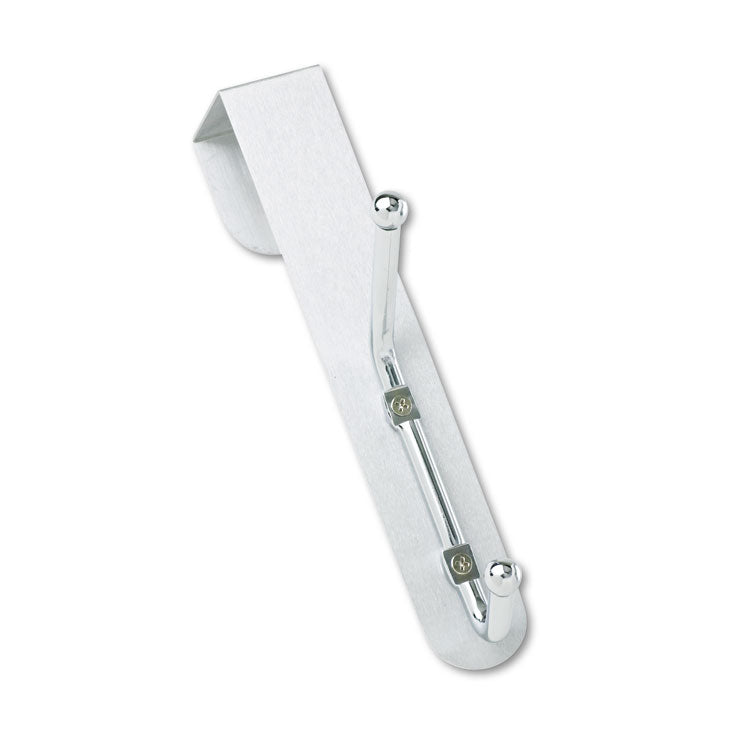 Over-The-Door Double Coat Hook, Chrome-Plated Steel, Satin Aluminum Base 2