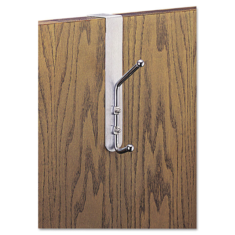 Over-The-Door Double Coat Hook, Chrome-Plated Steel, Satin Aluminum Base 1