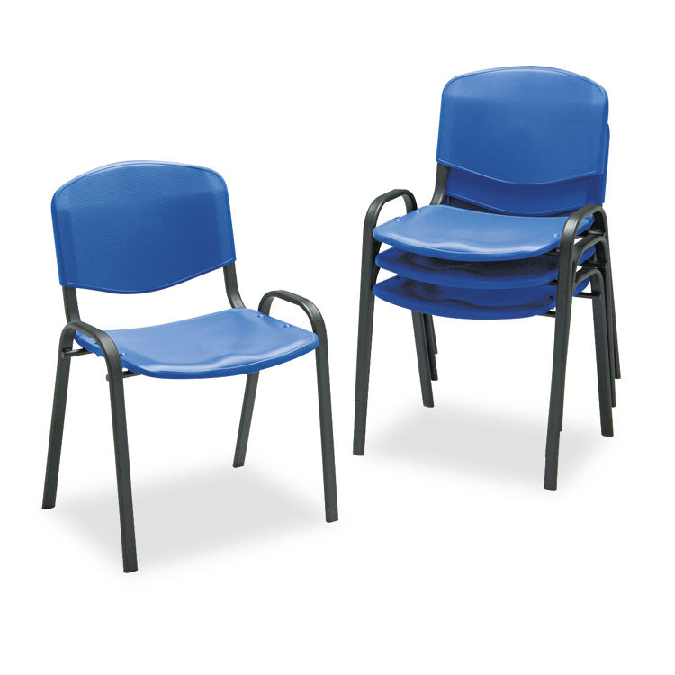 Stacking Chair, Supports Up to 250 lb, 18" Seat Height, Blue Seat, Blue Back, Black Base, 4/Carton 1