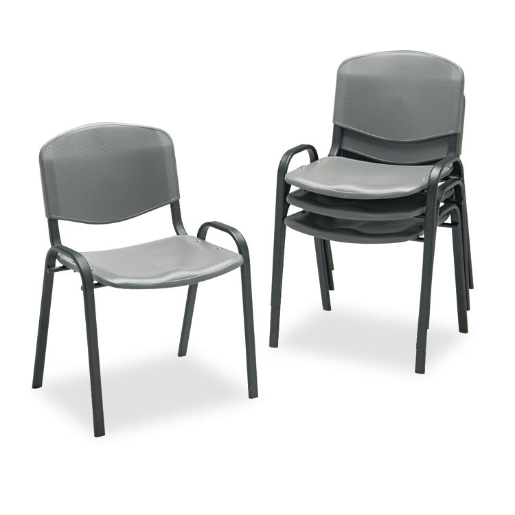 Stacking Chair, Supports Up to 250 lb, 18" Seat Height, Charcoal Seat, Charcoal Back, Black Base, 4/Carton 2