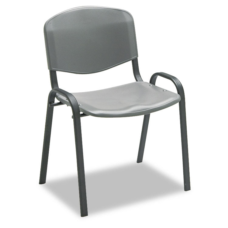 Stacking Chair, Supports Up to 250 lb, 18" Seat Height, Charcoal Seat, Charcoal Back, Black Base, 4/Carton 1