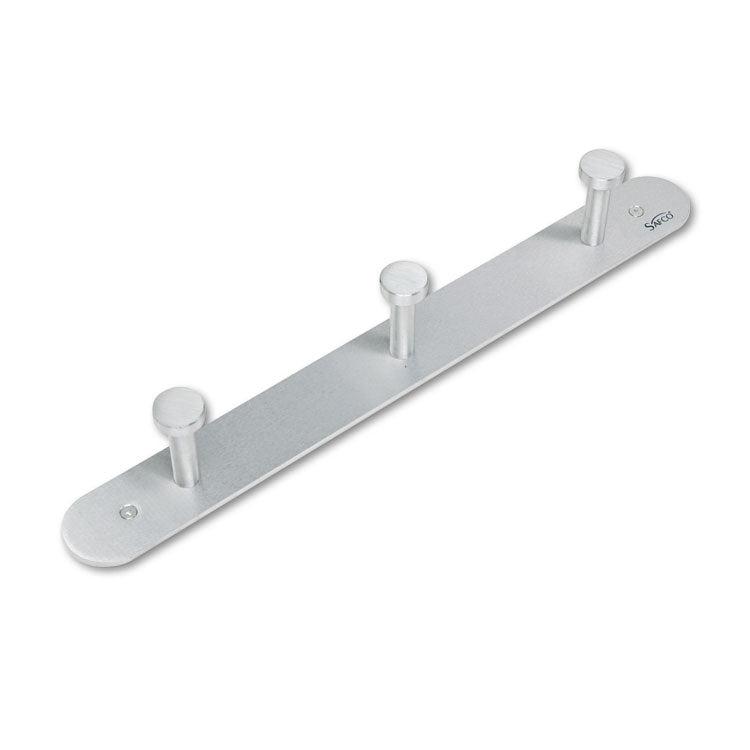 Nail Head Wall Coat Rack, Three Hooks, Metal, 18w X 2.75d X 2h, Satin 2