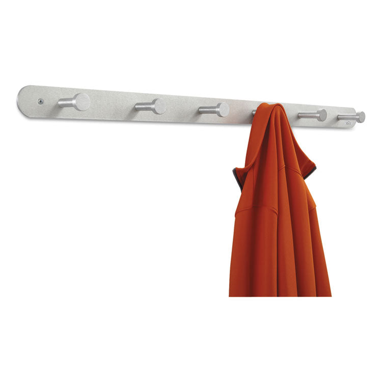 Nail Head Wall Coat Rack, Six Hooks, Metal, 36w X 2.75d X 2h, Satin 3