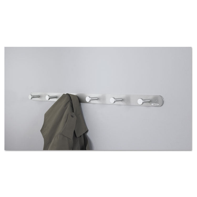 Nail Head Wall Coat Rack, Six Hooks, Metal, 36w X 2.75d X 2h, Satin 4