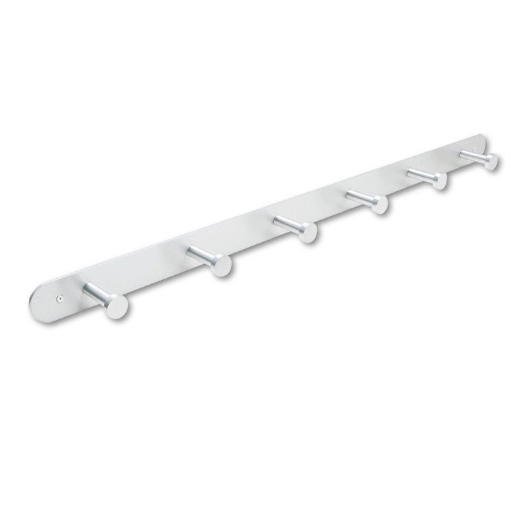 Nail Head Wall Coat Rack, Six Hooks, Metal, 36w X 2.75d X 2h, Satin 2