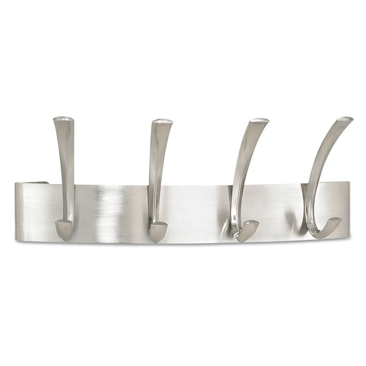 Metal Coat Rack, Wall Rack, Four Hooks, Steel, 14.25w x 4.5d x 5.25h, Brushed Nickel 1