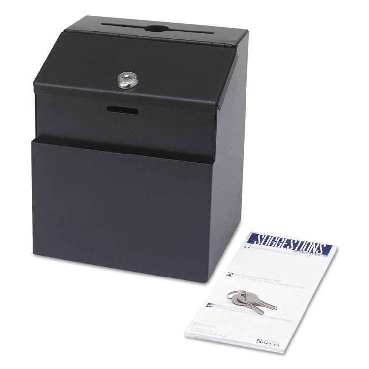 Steel Suggestion/key Drop Box With Locking Top, 7 X 6 X 8.5, Black Powder Coat Finish 1