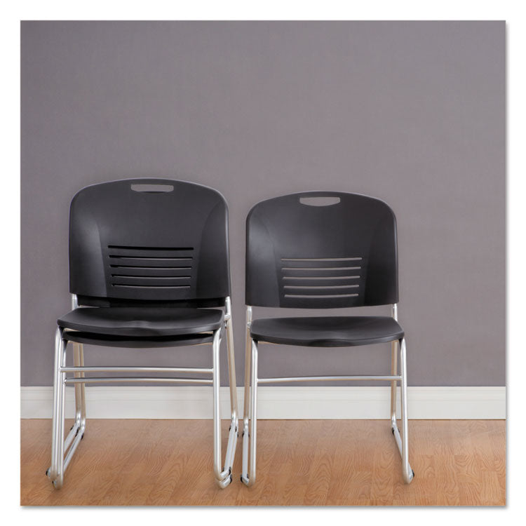 Vy Series Stack Chairs, Supports Up to 350 lb, 18.75" Seat Height, Black Seat, Black Back, Silver Base, 2/Carton 2