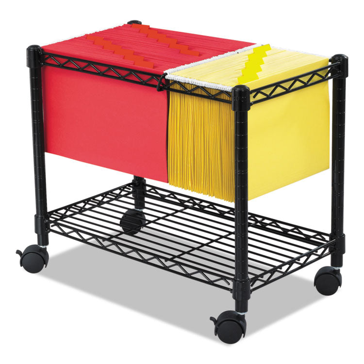 Wire Mobile File, Metal, 1 Shelf, 2 Bins, 14" x 24" x 20.5", Black 1