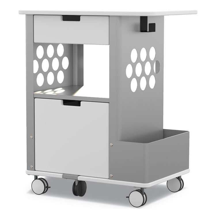 Mobile Storage Cart, Metal, 2 Shelves, 2 Drawers, 1 Bin, 150 lb Capacity, 28" x 20" x 33.5", White 1