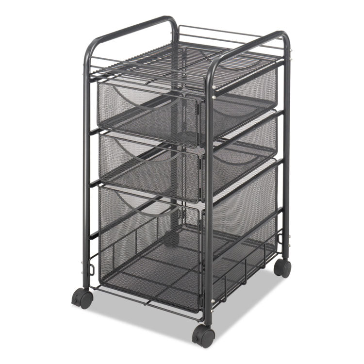 Onyx Mesh Mobile File with Two Supply Drawers, Metal, 1 Shelf, 3 Drawers, 15.75" x 17" x 27", Black 3