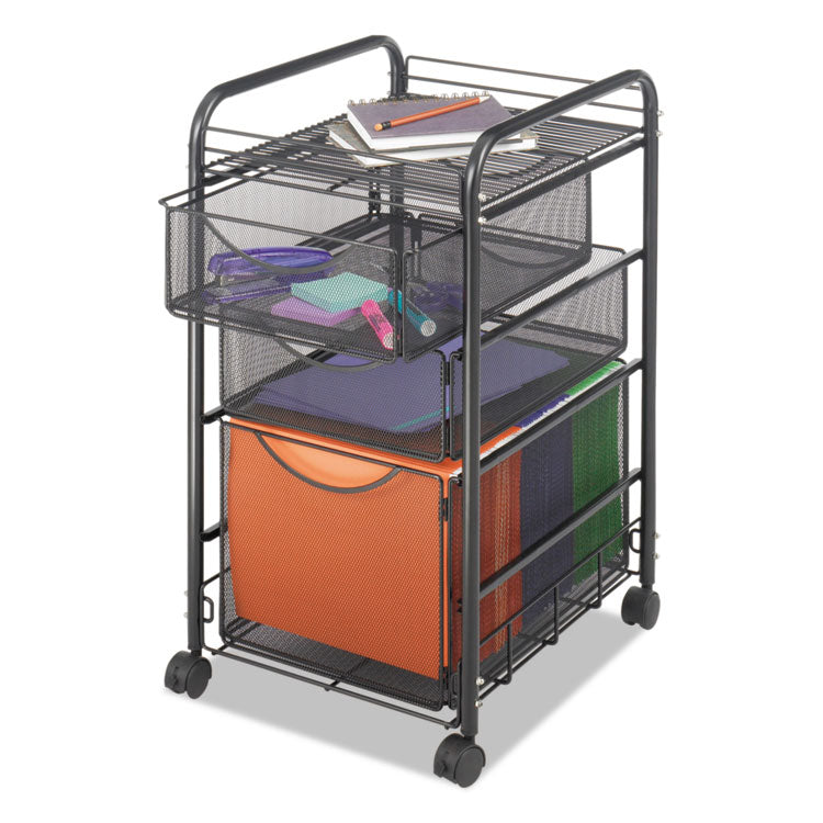 Onyx Mesh Mobile File with Two Supply Drawers, Metal, 1 Shelf, 3 Drawers, 15.75" x 17" x 27", Black 1