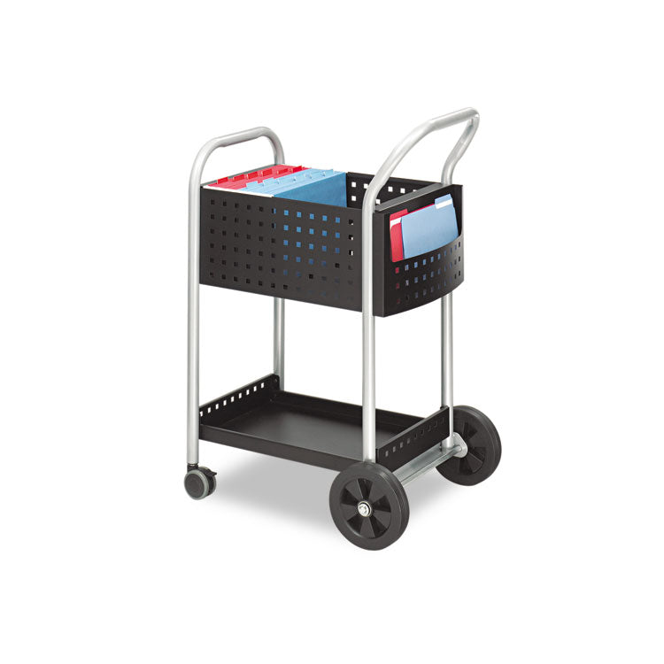 Scoot Dual-Purpose Mail and Filing Cart, Metal, 1 Shelf, 2 Bins, 22" x 27" x 40.5", Black/Silver 1