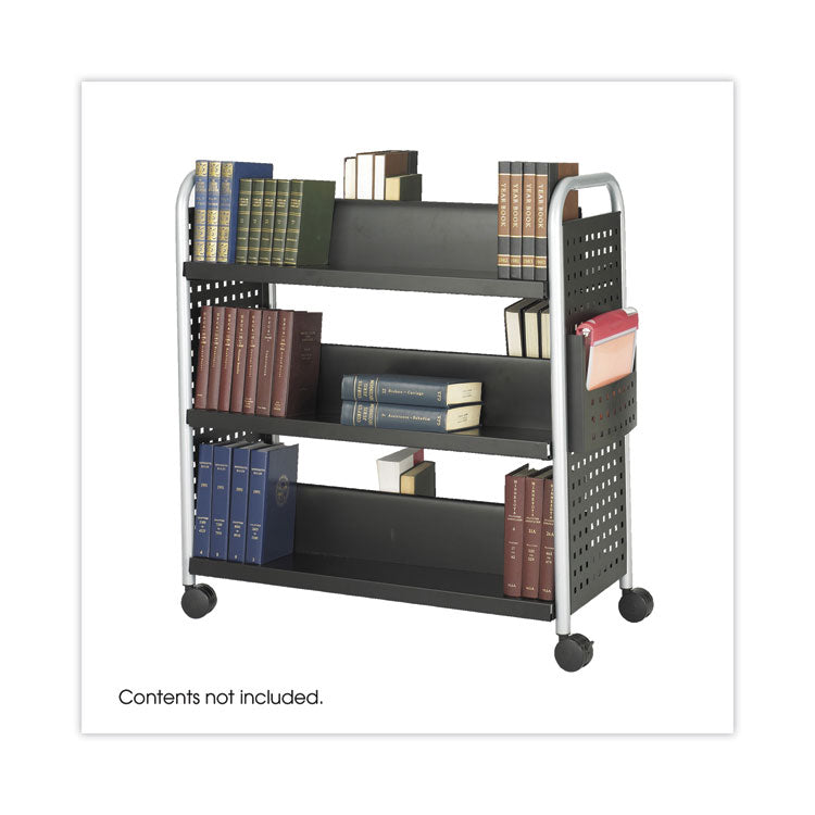 Scoot Double-Sided Book Cart, Metal, 6 Shelves, 1 Bin, 41.25" x 17.75" x 41.25", Black 2