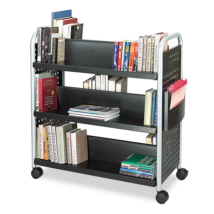 Scoot Double-Sided Book Cart, Metal, 6 Shelves, 1 Bin, 41.25" x 17.75" x 41.25", Black 1