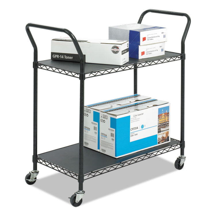 Wire Utility Cart, Metal, 2 Shelves, 400 lb Capacity, 43.75" x 19.25" x 40.5", Black 1