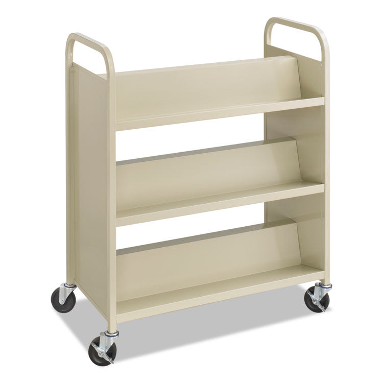 Steel Double-Sided Book Cart, Metal, 6 Shelves, 300 lb Capacity, 36" x 18.5" x 43.5", Sand 2