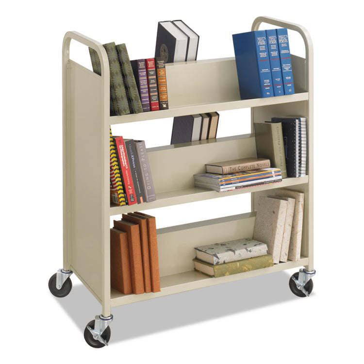 Steel Double-Sided Book Cart, Metal, 6 Shelves, 300 lb Capacity, 36" x 18.5" x 43.5", Sand 1