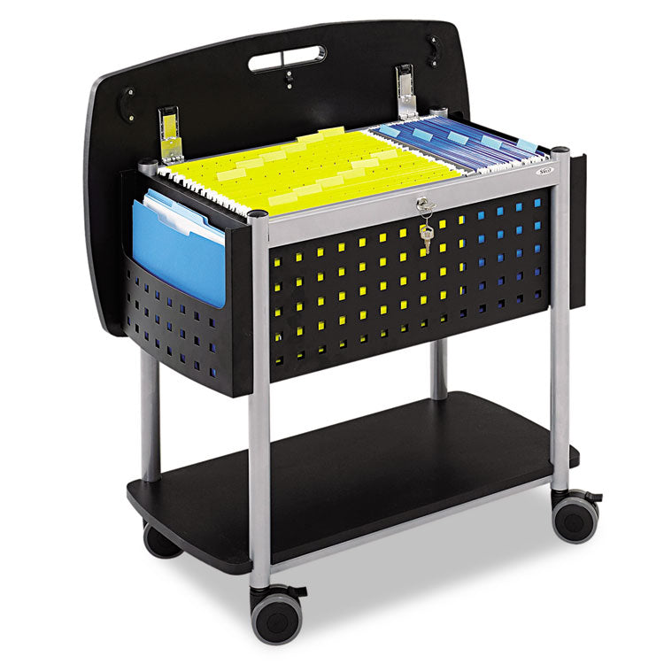 Scoot Mobile File, Metal, 2 Shelves, 2 Bins, 29.75" x 18.75" x 27", Black/Silver 2