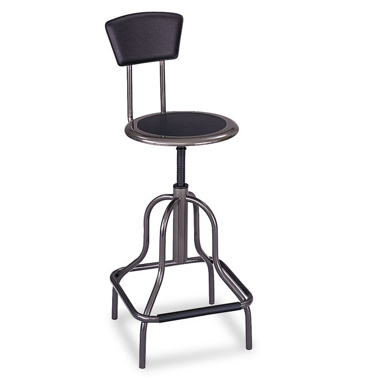 Diesel Industrial Stool with Back, Supports Up to 250 lb, 22" to 27" Seat Height, Black Seat/Back, Pewter Base 1