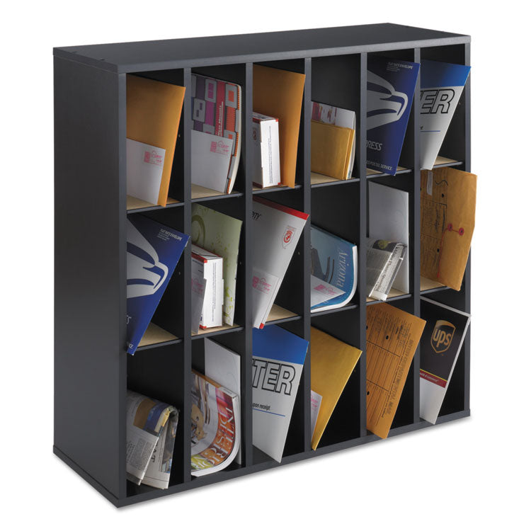 Wood Mail Sorter with Adjustable Dividers, Stackable, 18 Compartments, 33.75 x 12 x 32.75, Black 1